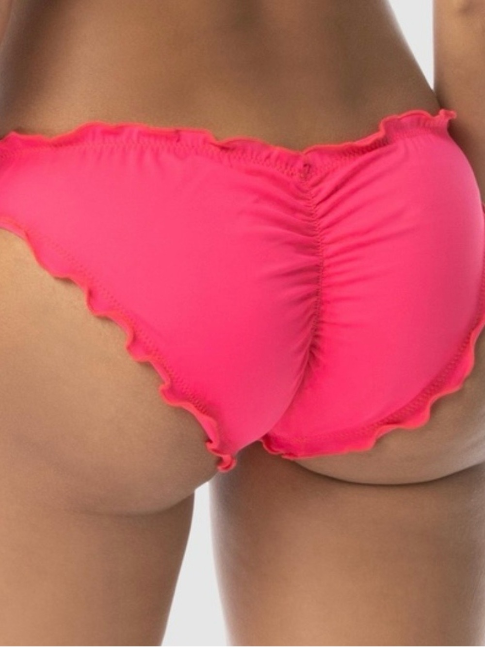 Pink / Coral Ruched Scrunch Butt Swim Bottoms Ruffle Lettuce Edge Cheeky Bottom